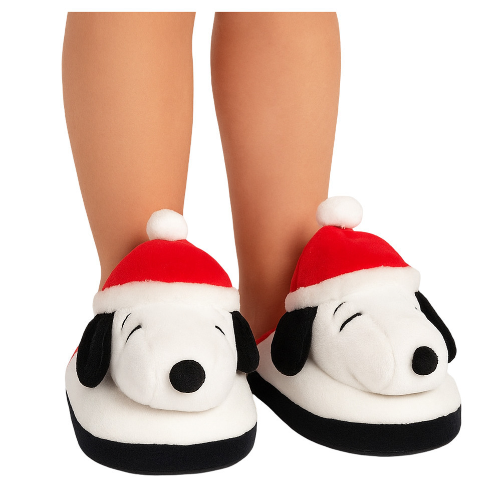 Peanuts Snoopy 3D Christmas Scuff Slippers Toddler 7/8 Plush Santa Slip-Ons New